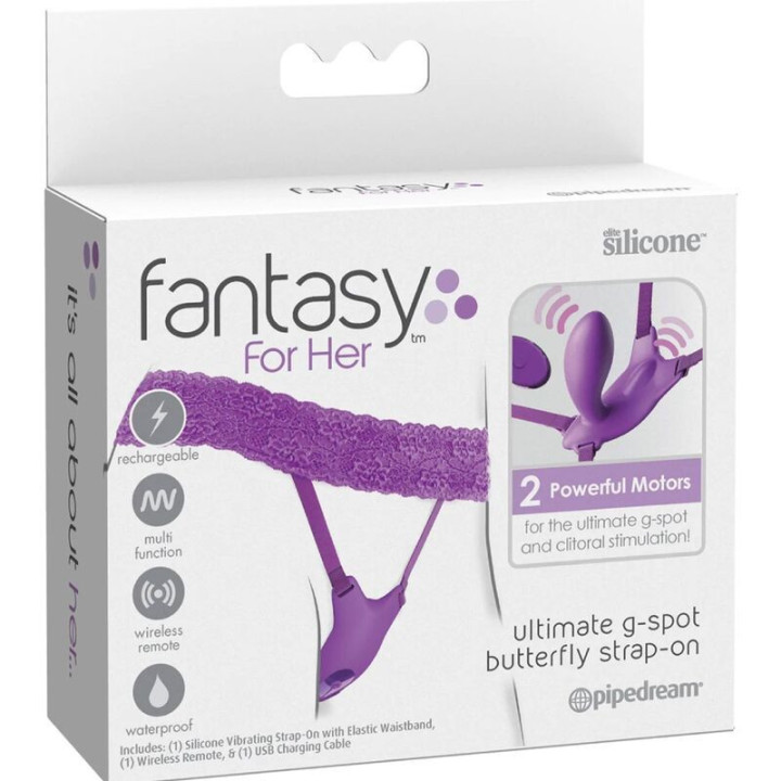 FANTASY FOR HER - ARNÊS DE BORBOLETA G-SPOT COM VIBRADOR. RECARREGÁVEL E CONTROLE REMOTO VIOLETA