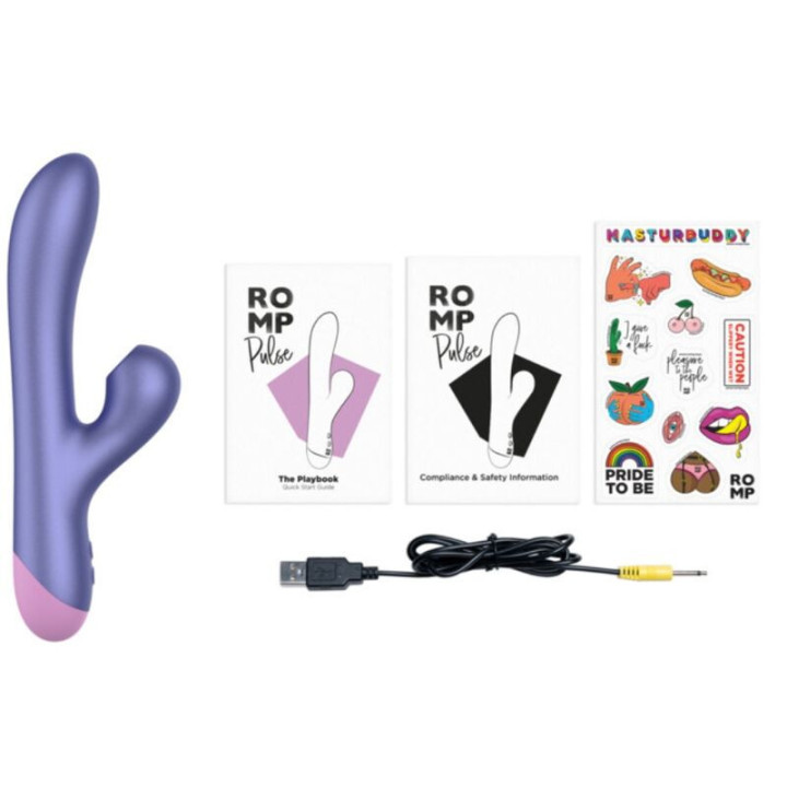 ROMP - PULSE RABBIT VIBRADOR DUPLO PARA PONTO G AZUL ELÉTRICO