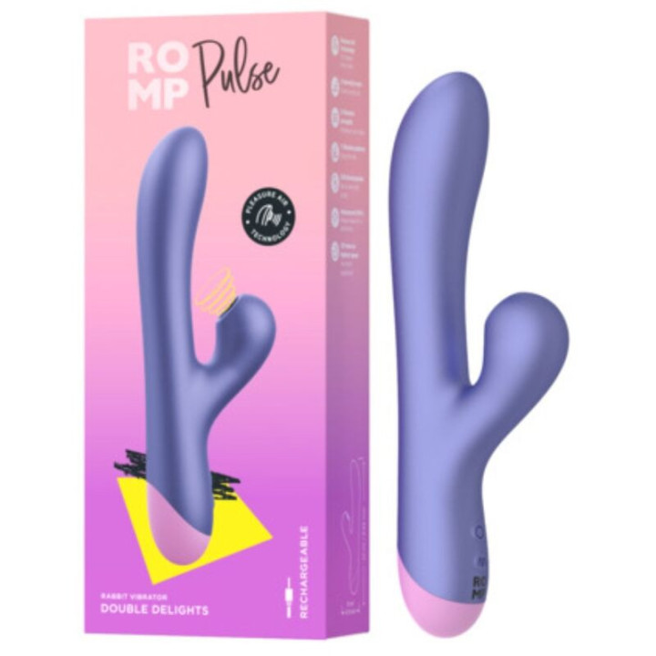 ROMP - PULSE RABBIT VIBRADOR DUPLO PARA PONTO G AZUL ELÉTRICO