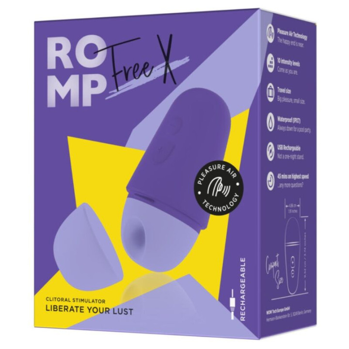 ROMP - FREE X Estimulador Clitoriano com Tampa. 10 Níveis. Recarregável. Roxo