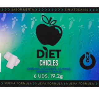 WUG DIET - GOMA DE HORTELÃ FUNCIONAL SEM AÇÚCAR. EM CARTELA COM 8 UNIDADES