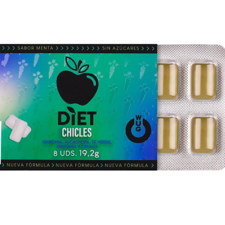WUG DIET - GOMA DE HORTELÃ FUNCIONAL SEM AÇÚCAR. EM CARTELA COM 8 UNIDADES