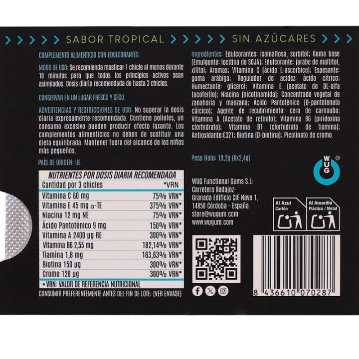 WUG MULTIVIT - MULTIVITAMÍNICO FUNCIONAL SABOR TROPICAL. 8 UNIDADES EM CARTELA