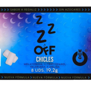 WUG OFF - GOMA DE MASCAR FUNCIONAL COM MELATONINA E VALERIANA. SABOR ALCAÇUZ. CARTELA COM 8 UNIDADES