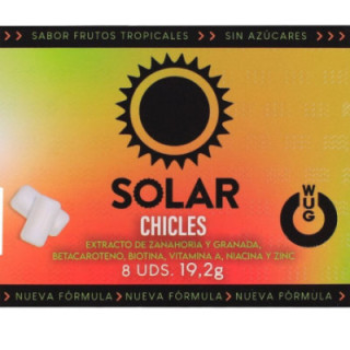 WUG SOLAR - GOMA DE MASCAR FUNCIONAL COM VITAMINAS E ZINCO. SABOR FRUTAS TROPICAIS. EM CARTELA COM 8 UNIDADES