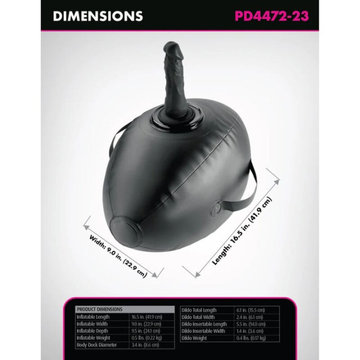 FETISH FANTASY SERIES - BODY DOCK BOLA DE AMOR INFLÁVEL COM DILDO PRETA 41.9 CM