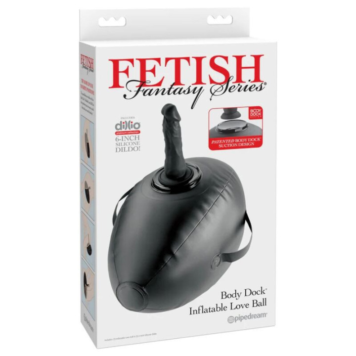 FETISH FANTASY SERIES - BODY DOCK BOLA DE AMOR INFLÁVEL COM DILDO PRETA 41.9 CM