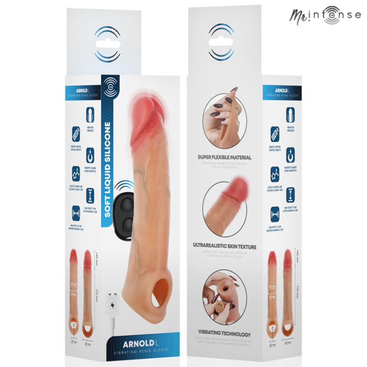 MR INTENSE - ARNOLD L CAPA PENIANA VIBRATÓRIA ULTRA-REALISTA COM CONTROLE REMOTO 16 CM -Ø- 4.5 CM