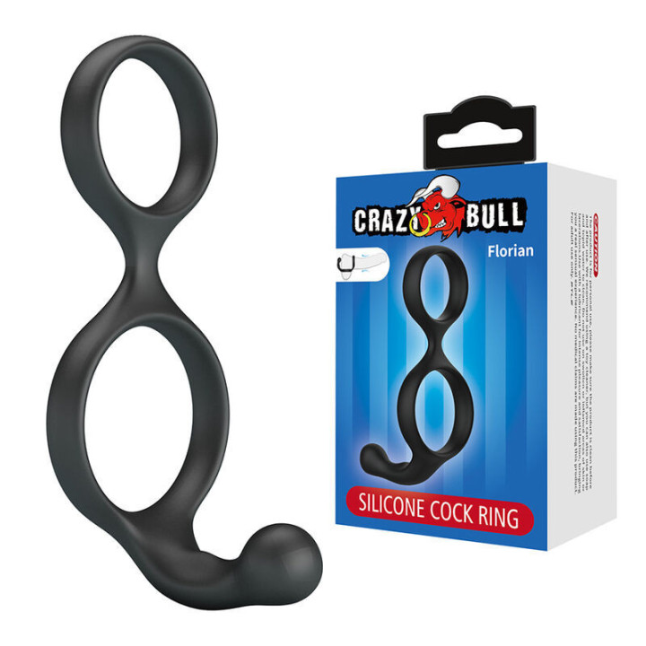 CRAZY BULL - ANEL DUPLO FLORIAN PARA PÊNIS E TESTÍCULOS PRETO