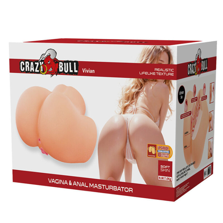 CRAZY BULL - VIVIAN MASTURBADOR VIBRATÓRIO DUPLO VAGINAL E ANAL FLESH