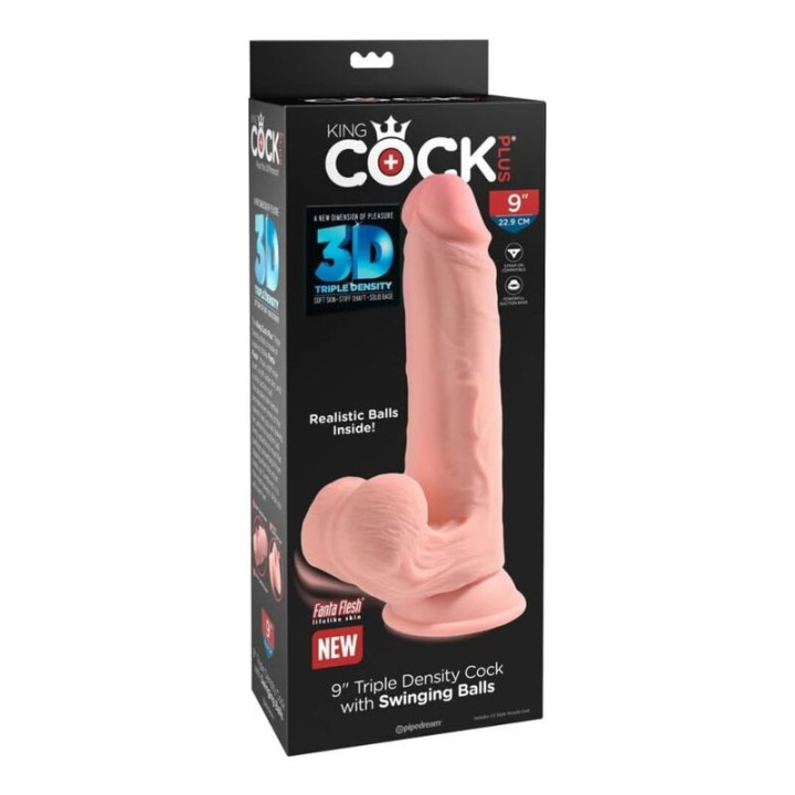 KING COCK PLUS - DILDO REALISTA DE TRIPLA DENSIDADE COM TESTÍCULOS MÓVEIS 23 CM COR DE CARNE