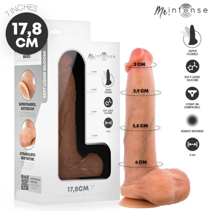 MR INTENSE - BRUCE S DILDO DE SILICONE COM TESTÍCULOS 17.8 CM -Ø- 4 CM