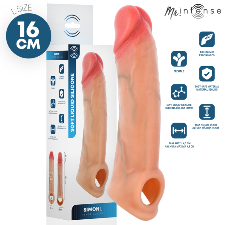 MR INTENSE - CAPA DE SILICONE PARA PÊNIS SIMON L 16 CM -Ø- 4.5 CM