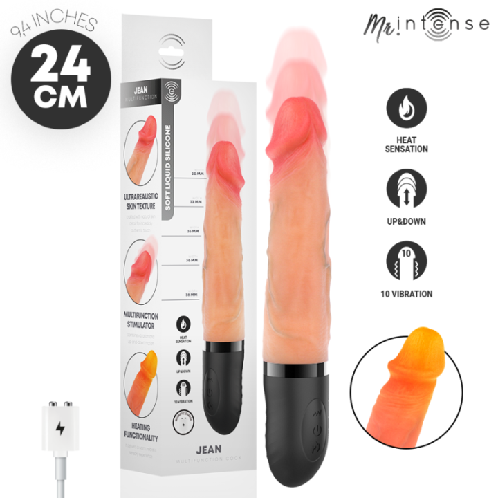 MR INTENSE - VIBRADOR JEAN UP&DOWN DE SILICONE COM EFEITO DE CALOR 24 CM -Ø- 3.8 CM