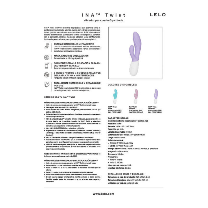 LELO - INA TWIST VIBRADOR DUPLO COELHO PARA PONTO G E CLITÓRIS ROSA