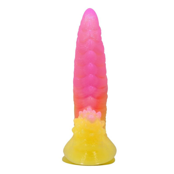 POWER MONSTERS - DILDO ONDULADO MONSTER FANTASY COM VENTOSA 22.5 CM Ø 5.5 CM ROSA E AMARELO