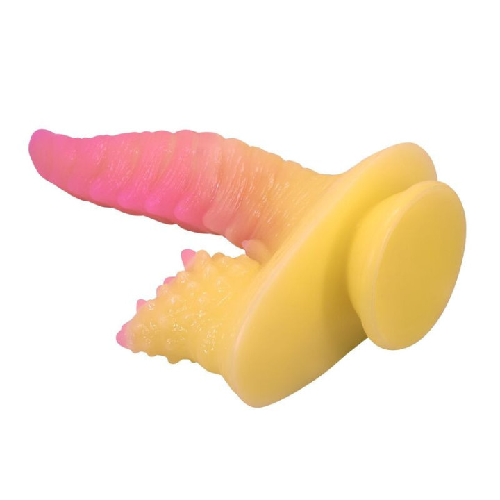 POWER MONSTERS - DILDO ONDULADO MONSTER FANTASY COM VENTOSA 22.5 CM Ø 5.5 CM ROSA E AMARELO