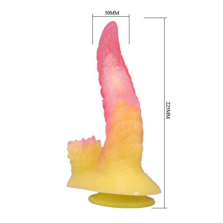 POWER MONSTERS - DILDO ONDULADO MONSTER FANTASY COM VENTOSA 22.5 CM Ø 5.5 CM ROSA E AMARELO
