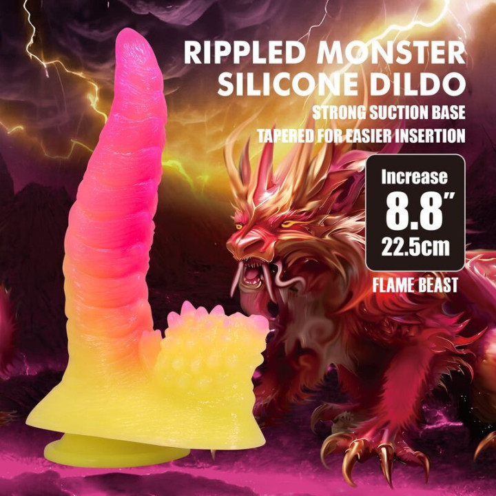 POWER MONSTERS - DILDO ONDULADO MONSTER FANTASY COM VENTOSA 22.5 CM Ø 5.5 CM ROSA E AMARELO