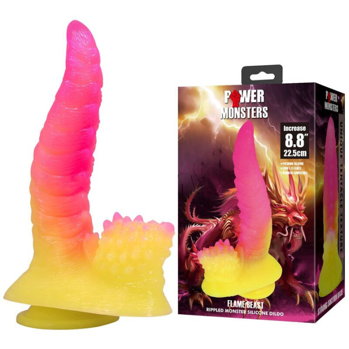 POWER MONSTERS - DILDO ONDULADO MONSTER FANTASY COM VENTOSA 22.5 CM Ø 5.5 CM ROSA E AMARELO