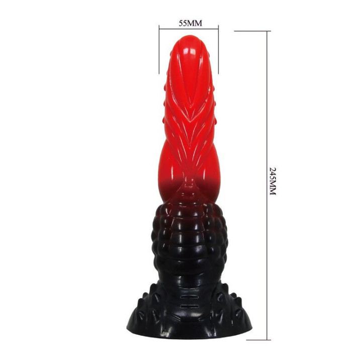 POWER MONSTERS - DILDO DE FANTASIA DRAGÃO DE FOGO COM VENTOSA 24.5 CM Ø 5.8 CM VERMELHO E PRETO