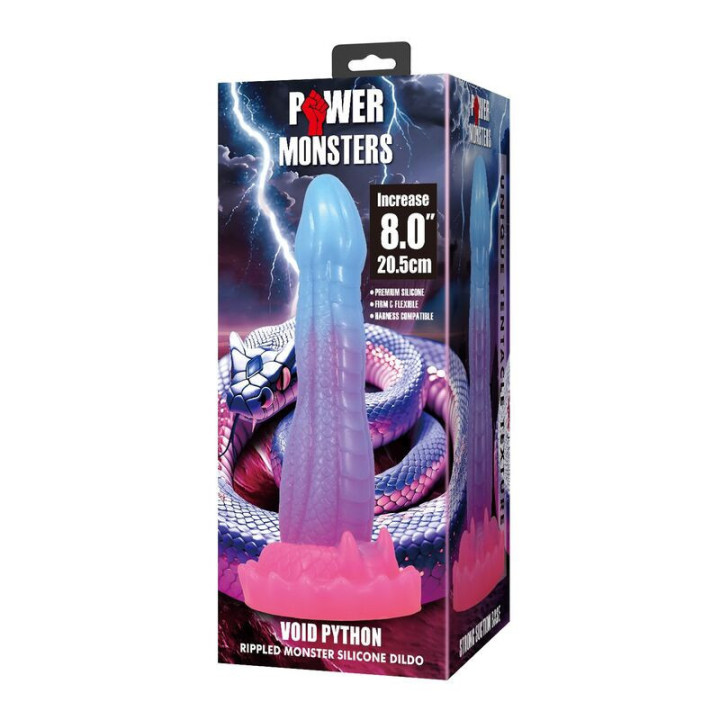 POWER MONSTERS - DILDO FANTASIA VOID PYTHON COM VENTOSA 20.5 CM Ø 5.2 CM AZUL. ROXO E ROSA