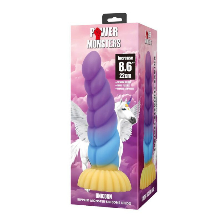 POWER MONSTERS - UNICÓRNIO TRICOLOR FANTASIA DE SILICONE 22 CM Ø 5 CM