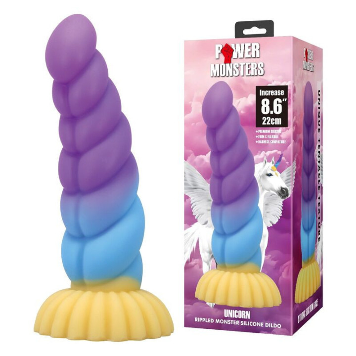 POWER MONSTERS - UNICÓRNIO TRICOLOR FANTASIA DE SILICONE 22 CM Ø 5 CM