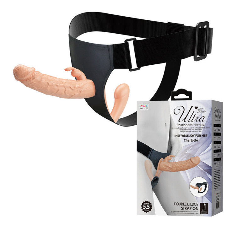 BAILE - CHARLOTTE HOLLOW DUPLA PENETRAÇÃO STRAP-ON CARNE