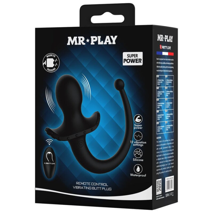 MR PLAY - VIBRADOR ANAL E PERÍNEO COM CONTROLE REMOTO SEM FIO. PRETO