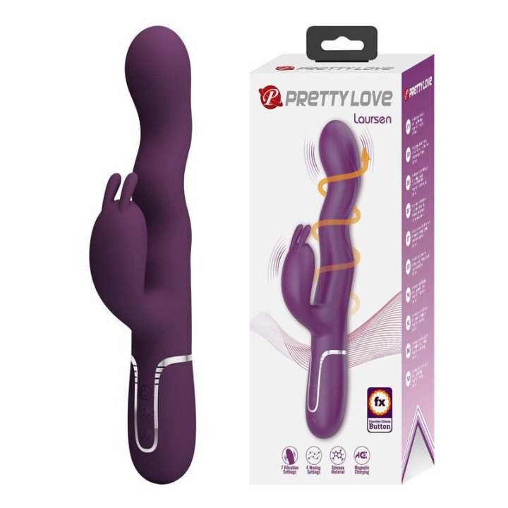 PRETTY LOVE - VIBRADOR LOURSEN RABBIT COM MOVIMENTO DE IMPULSO E 7 VIBRAÇÕES. RECARREGÁVEL VIA USB. ROXO