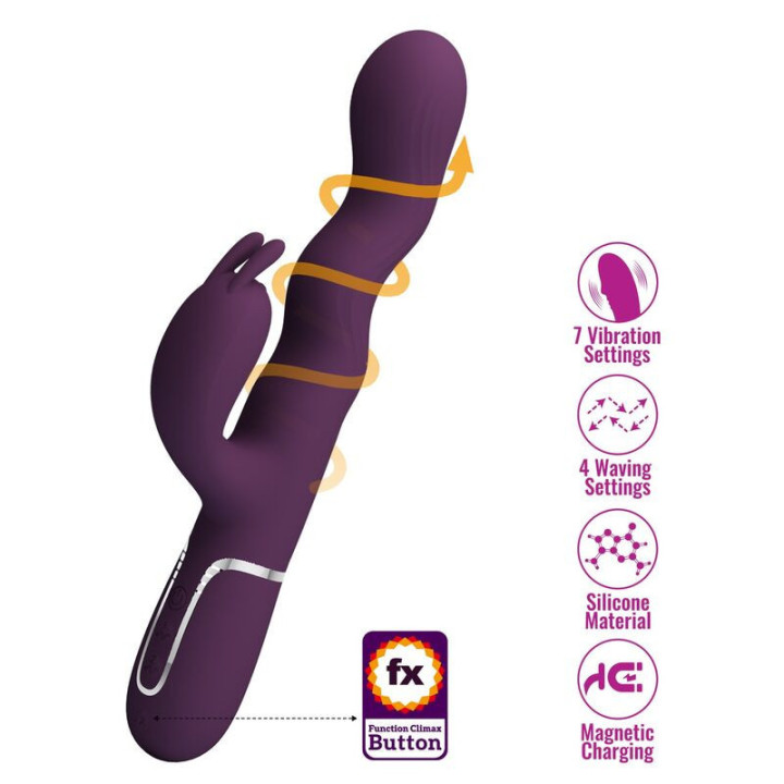 PRETTY LOVE - VIBRADOR LOURSEN RABBIT COM MOVIMENTO DE IMPULSO E 7 VIBRAÇÕES. RECARREGÁVEL VIA USB. ROXO