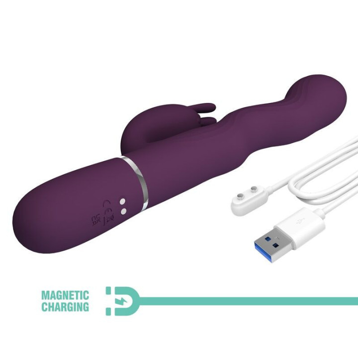 PRETTY LOVE - VIBRADOR LOURSEN RABBIT COM MOVIMENTO DE IMPULSO E 7 VIBRAÇÕES. RECARREGÁVEL VIA USB. ROXO