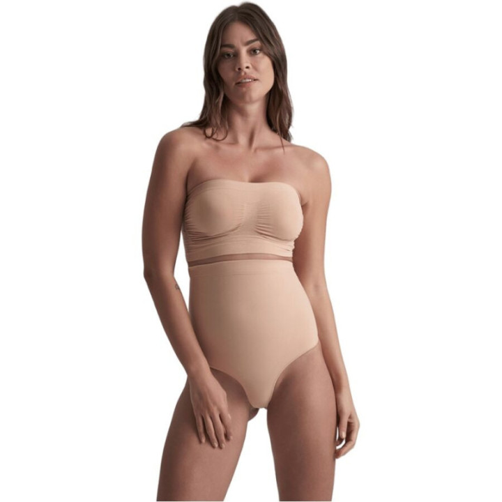 BYE-BRA - TANGA DE TALLE ALTO SIN COSTURAS BEIGE TALLA XXL