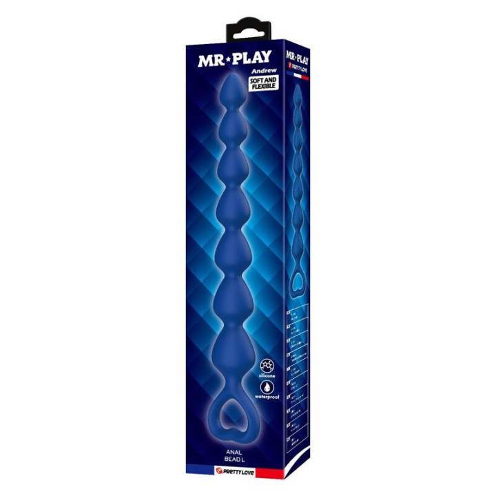 MR PLAY - BOLINHAS ANAL DE SILICONE AZUIS E PLUG ANAL 26.7 CM