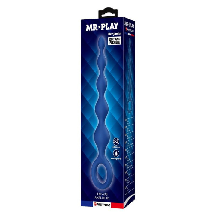 MR PLAY - BOLINHAS ANAL DE SILICONE AZUIS E PLUG ANAL 20.4 CM