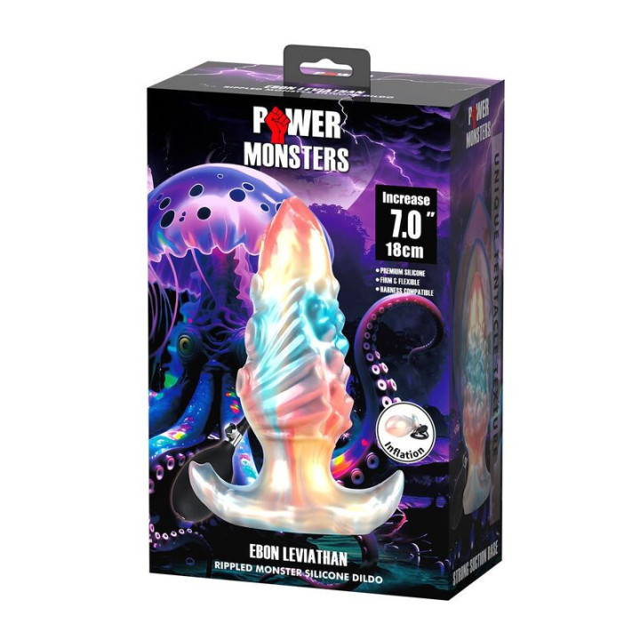 POWER MONSTERS - PLUG ANAL INFLÁVEL FANTASIA TRICOLOR LEVIATHAN DE ÉBANO 18 CM