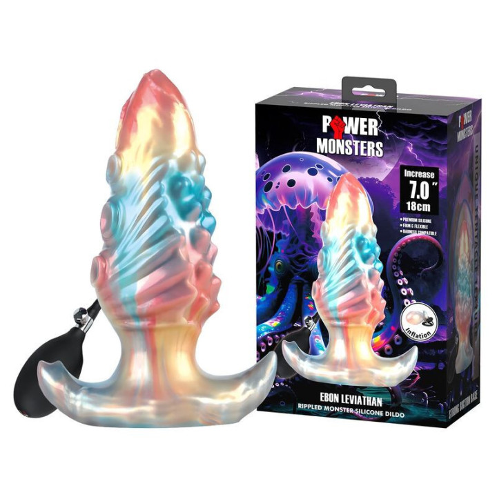 POWER MONSTERS - PLUG ANAL INFLÁVEL FANTASIA TRICOLOR LEVIATHAN DE ÉBANO 18 CM