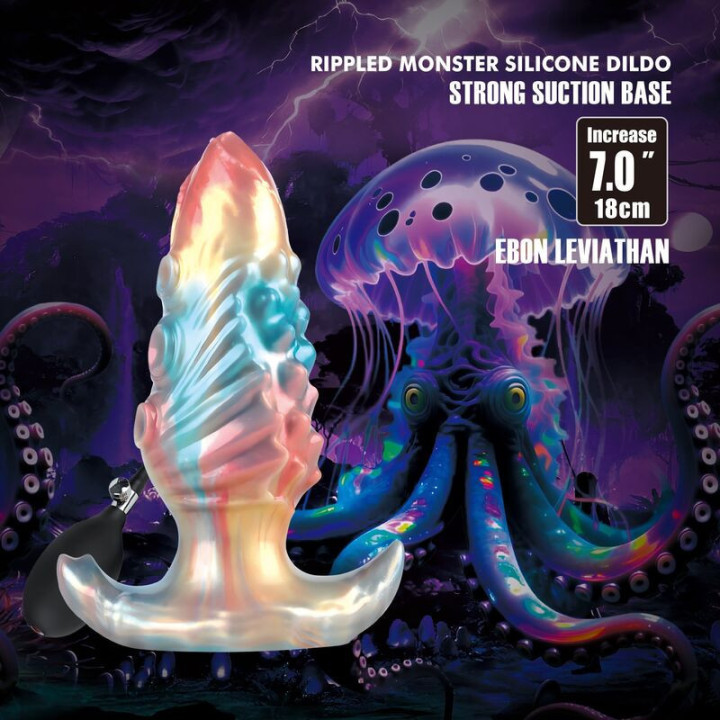 POWER MONSTERS - PLUG ANAL INFLÁVEL FANTASIA TRICOLOR LEVIATHAN DE ÉBANO 18 CM