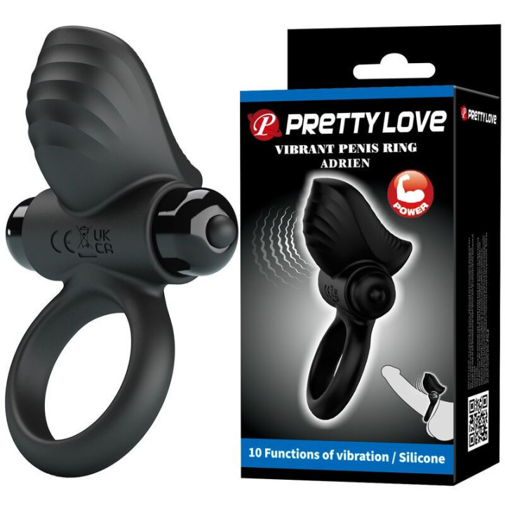 PRETTY LOVE - ANEL VIBRATÓRIO PARA PÊNIS ADRIEN COM 10 FUNÇÕES - PRETO