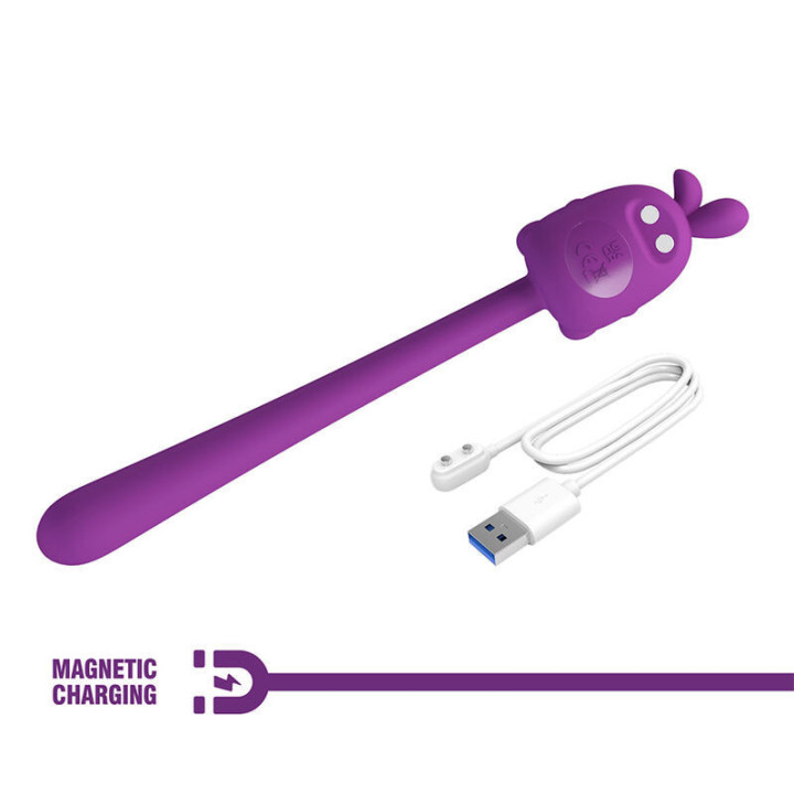 PRETTY LOVE - BASTÃO VIBRADOR FLEXÍVEL COM COELHINHO FOFO. RECARREGÁVEL VIA USB. ROXO