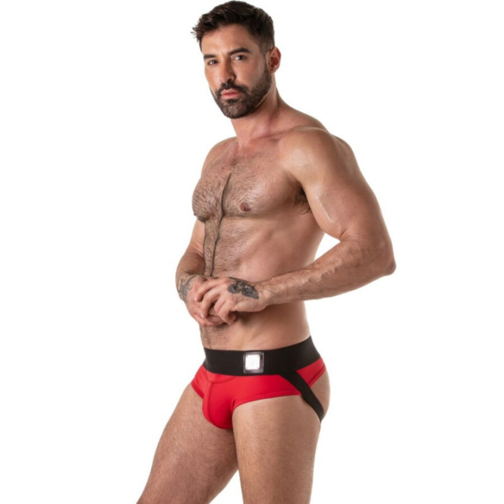 LOCKER GEAR - CUECA JOCK STOCK VERMELHA COM CÓS LARGO S