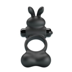 PRETTY LOVE - ANEL PENIANO VIBRATÓRIO COM ESTIMULADOR DE COELHINHO, 10 FUNÇÕES, PRETO