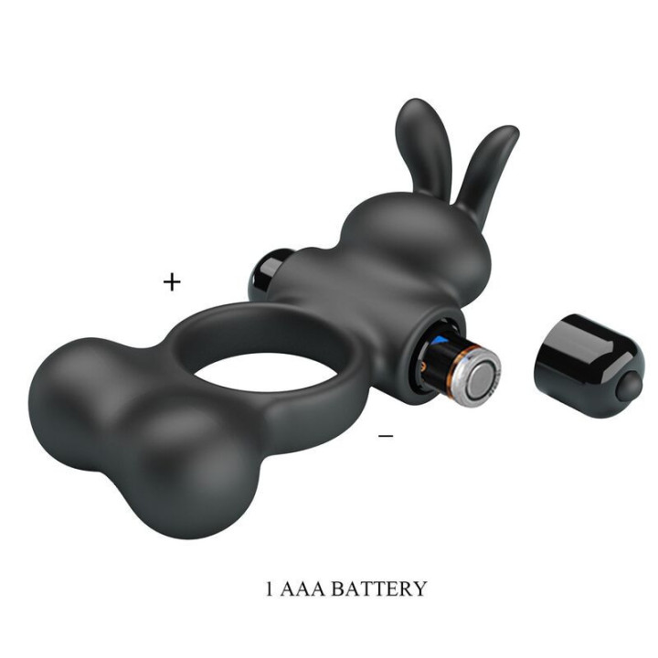 PRETTY LOVE - ANEL PENIANO VIBRATÓRIO COM ESTIMULADOR DE COELHINHO. 10 FUNÇÕES. PRETO