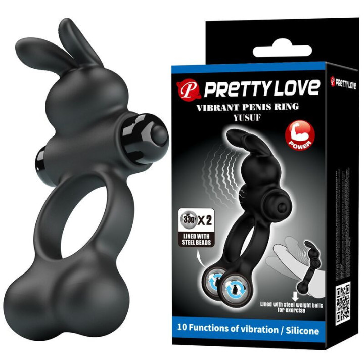 PRETTY LOVE - ANEL PENIANO VIBRATÓRIO COM ESTIMULADOR DE COELHINHO. 10 FUNÇÕES. PRETO