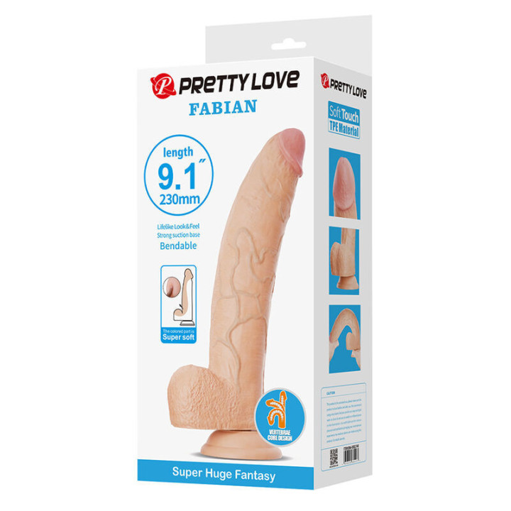 PRETTY LOVE - FABIAN DILDO FLEXÍVEL COM VENTOSA EM FORMATO DE CARNE