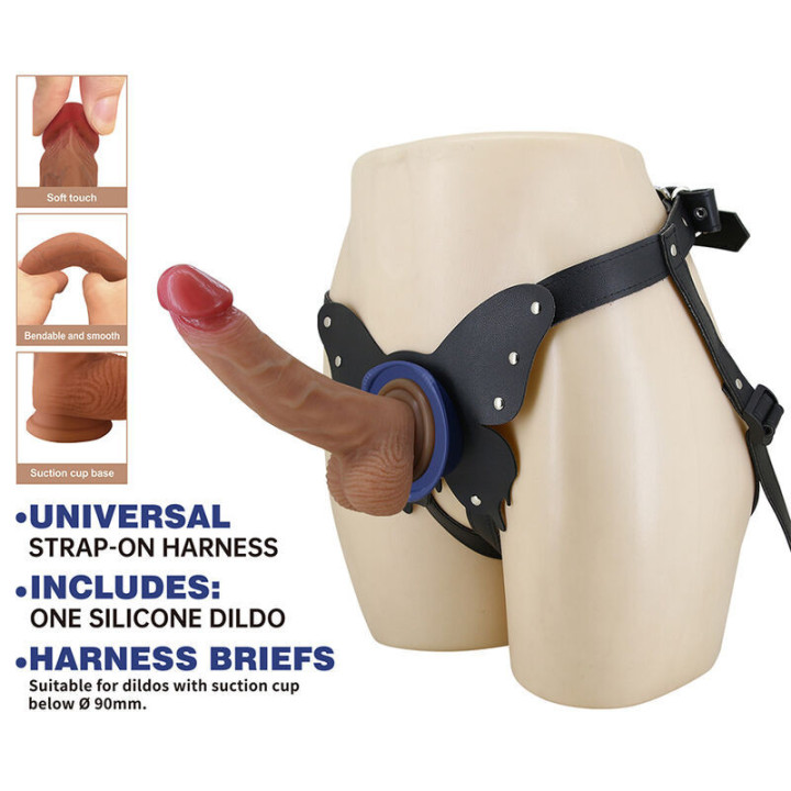 PRETTY LOVE - ARNÊS YETI COM DILDO DE VENTOSA EM FORMATO DE CARNE