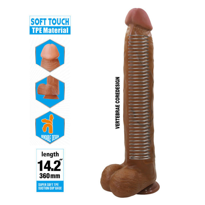 PRETTY LOVE - DANY DILDO FLEXÍVEL REALISTA COM VENTOSA 36 CM -Ø- 5.6 CM MARROM