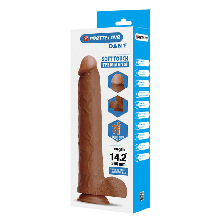 PRETTY LOVE - DANY DILDO FLEXÍVEL REALISTA COM VENTOSA 36 CM -Ø- 5.6 CM MARROM
