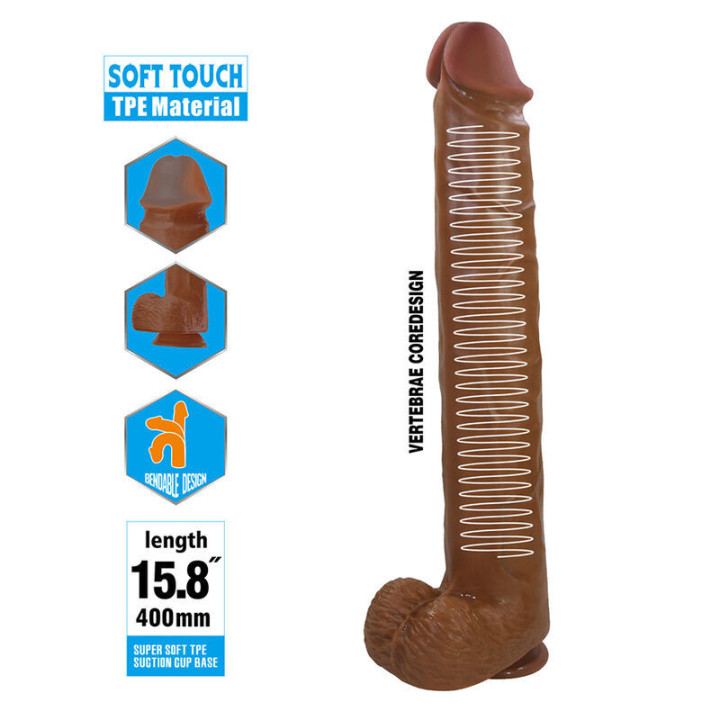 PRETTY LOVE - PAT DILDO FLEXÍVEL REALISTA COM VENTOSA 40 CM -Ø- 6 CM MARROM